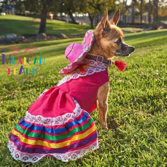 Red Tapatio Dress for Pets, Cats, Small Dogs, Mexican, Folkrorico, Cinco de Mayo - Picture 4 of 4
